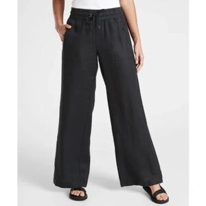 Women's Cabo Linen Wide Leg Athleisure Travel Pants in Black - Size 4